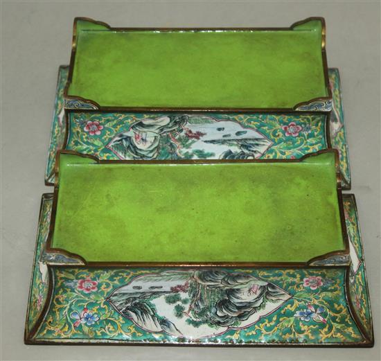 A pair of Chinese Canton enamel rectangular planters, mid 19th century, 19.5cm